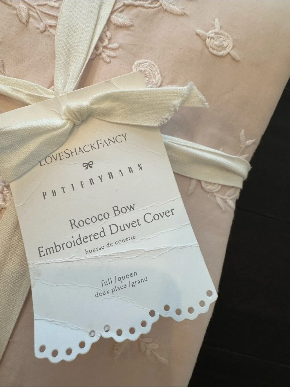 NWT LoveShackFancy Rococo Bow Duvet Cover Full/Queen Pottery Barn